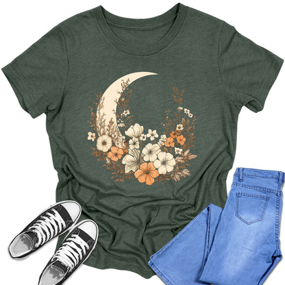 Boys and Girls Trendy Crescent Moon Floral Graphic Tees