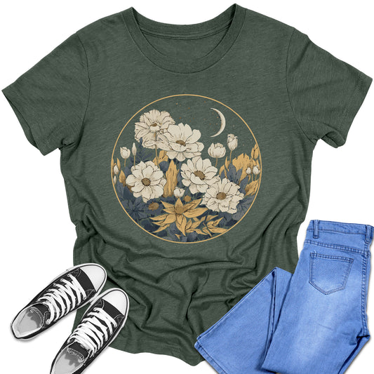 Boys and Girls Trendy Floral Moon Graphic Tees