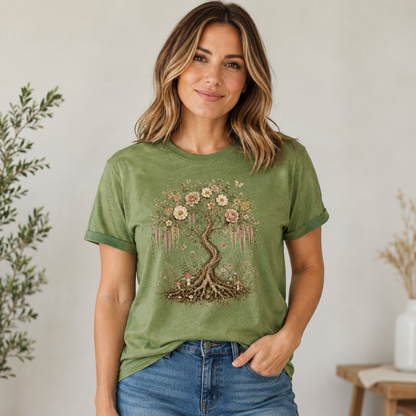 Women's Tree Of Life Shirts Floral Trendy Wildflower Vintage Graphic Tees Short Sleeve Bella Summer Tops