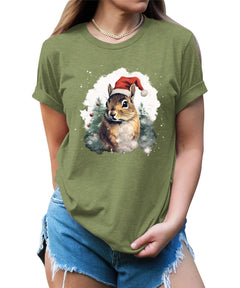Cute Squirrel Wearing a Santa Hat Shirt For Women