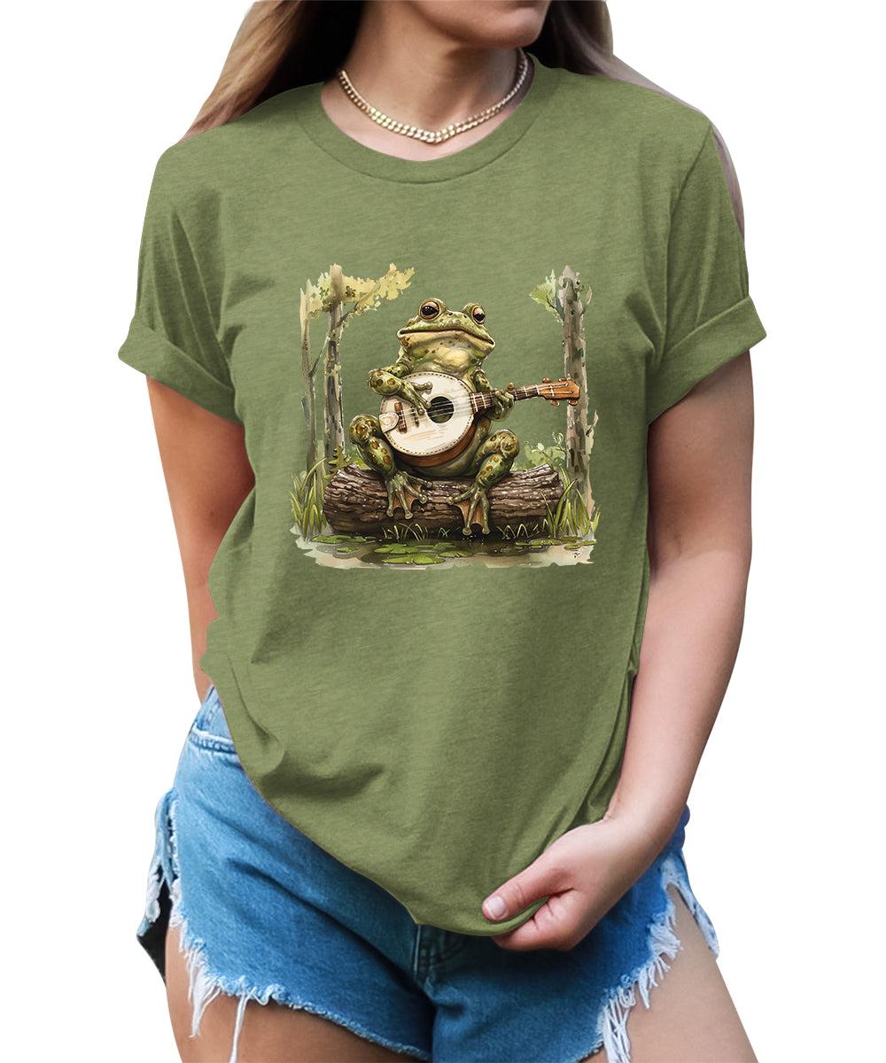 Women's Cottagecore Frog Playing Guitar Graphic Tees