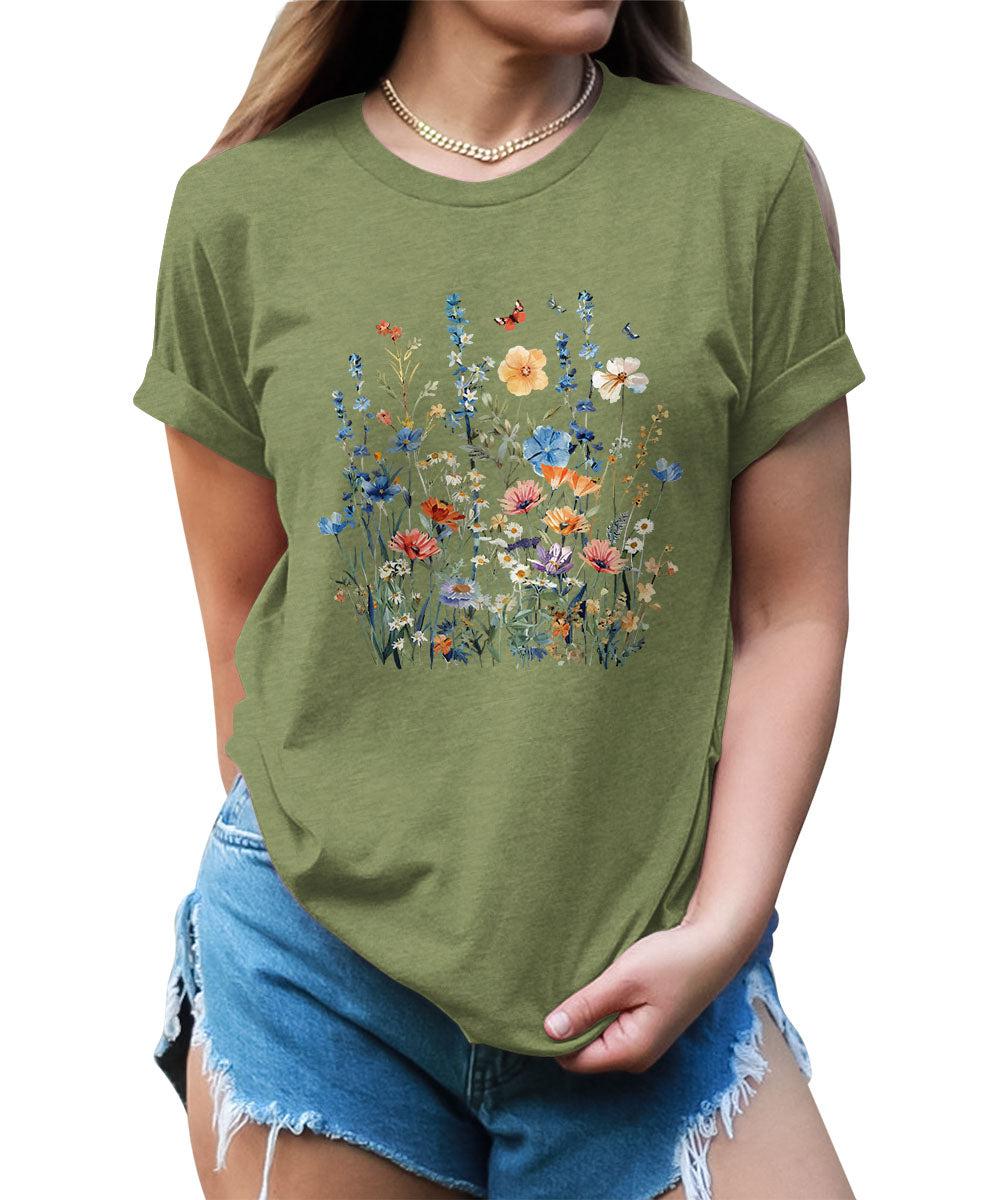 Wildflower Summer Floral Graphic Tees For Women