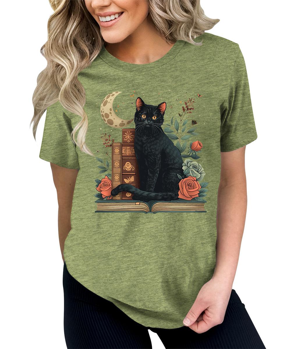 Women's Funny Bookworm Black Cat Graphic Tees