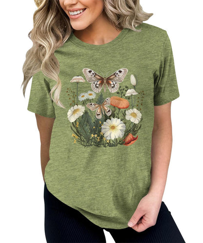 Beautiful Flower Butterfly Graphic Tees for Women