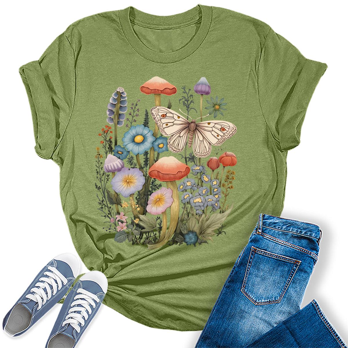 Cute Aesthetic Cottagecore Butterfly Mushroom Graphic Tees for Women