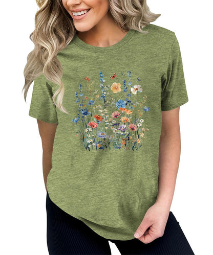 Wildflower Summer Floral Graphic Tees For Women