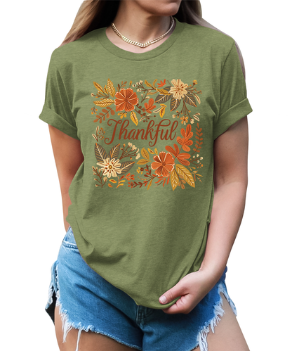 Thankful Floral Fall Graphic Tees for Women