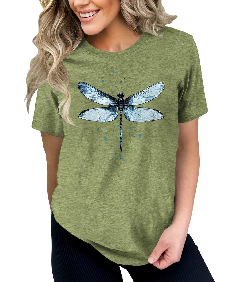 Women's Graphic Tees Casual Summer Vintage Dragonfly Printed Short Sleeve Cute T Shirts Tops