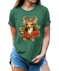 Reindeer Winter Flower Shirt For Women