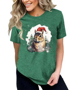 Cute Squirrel Wearing a Santa Hat Shirt For Women