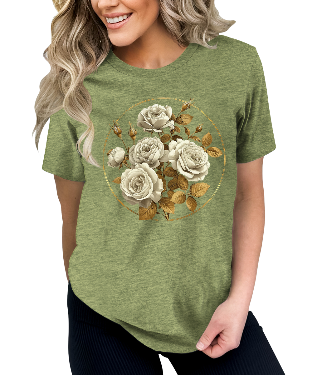 Vintage Roses Floral Circle Graphic Tees for Women