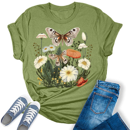 Beautiful Flower Butterfly Graphic Tees for Women