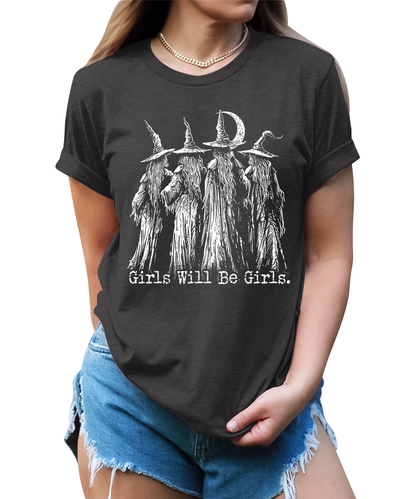 Girls Will Be Girls Witches Graphic Tees for Women