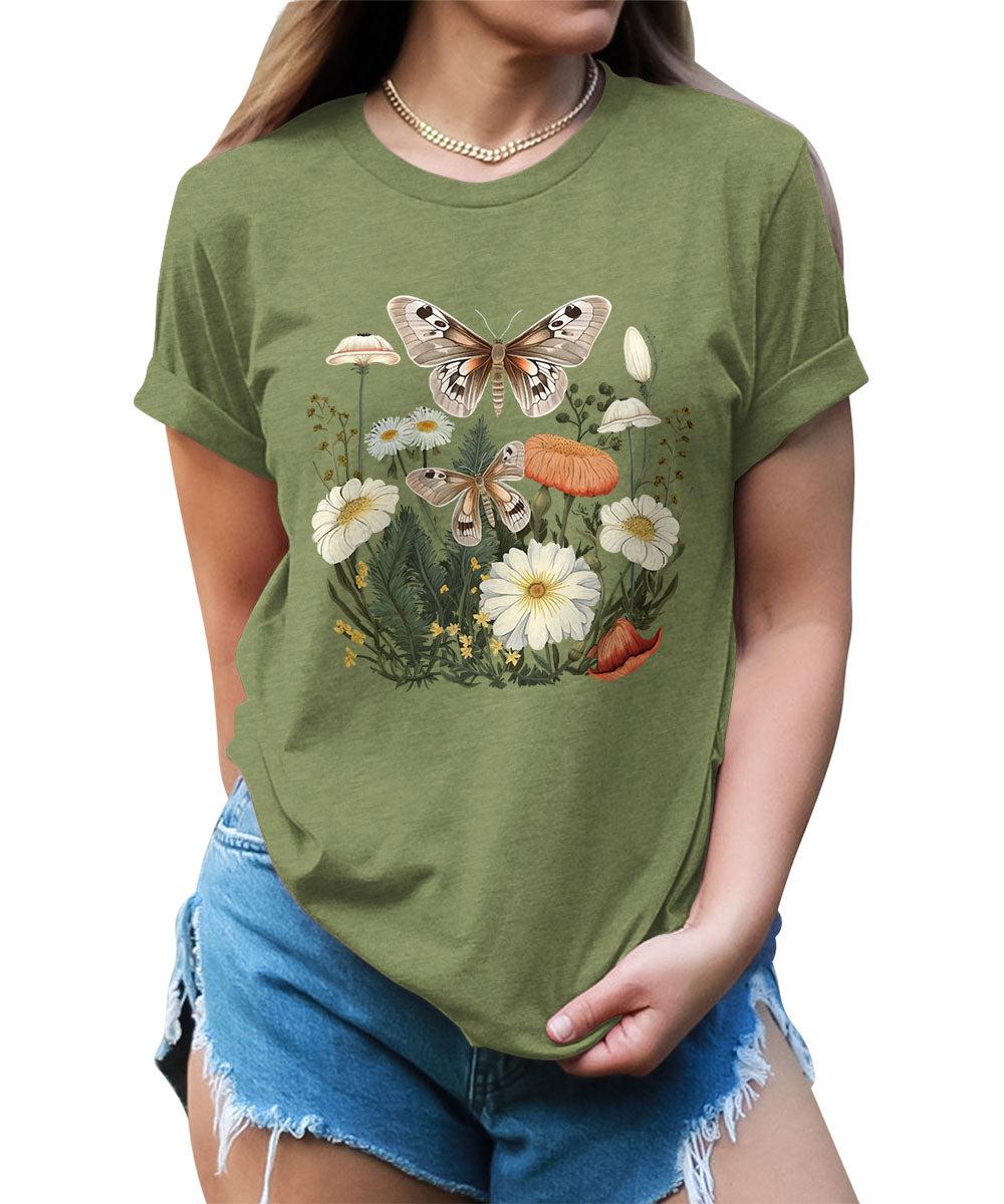 Beautiful Flower Butterfly Graphic Tees for Women