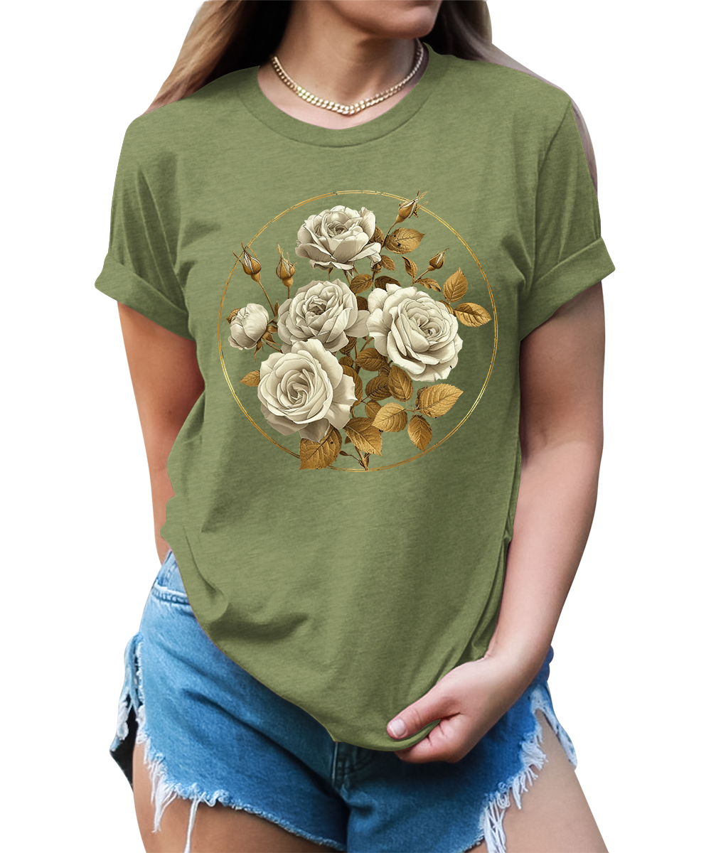 Vintage Roses Floral Circle Graphic Tees for Women