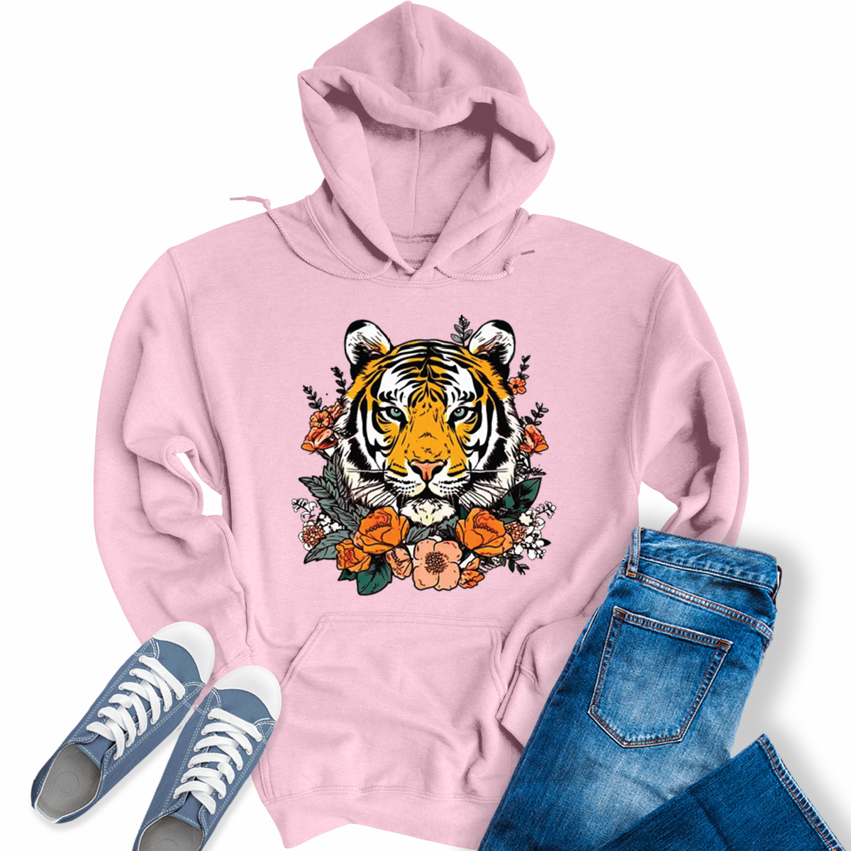 Women's Cute  Tiger Face Flower Hoodie