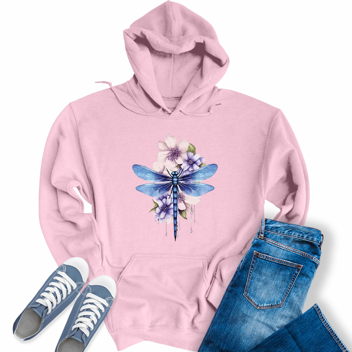 Women's Casual Summer Dragonfly Watercolor Printed Hoodie