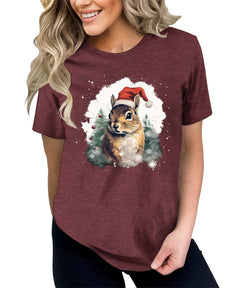 Cute Squirrel Wearing a Santa Hat Shirt For Women