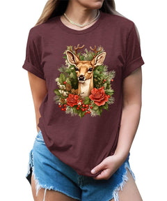 Reindeer Winter Flower Shirt For Women