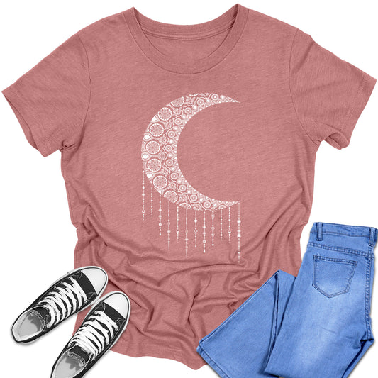 Boys and Girls Trendy Mandala Crescent Moon Graphic Tees