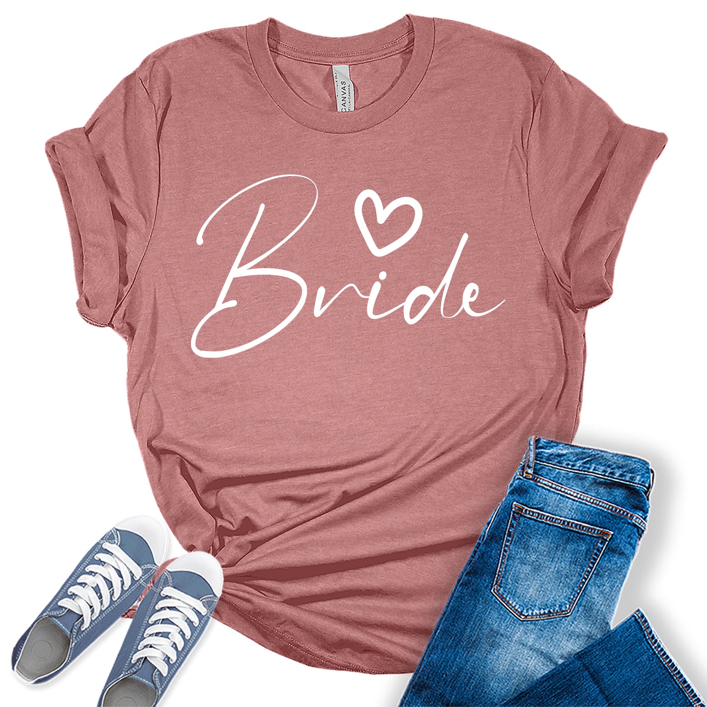 Women's Bride Shirt Cute Bridal Party White Letter Print Graphic Tees