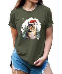 Cute Squirrel Wearing a Santa Hat Shirt For Women