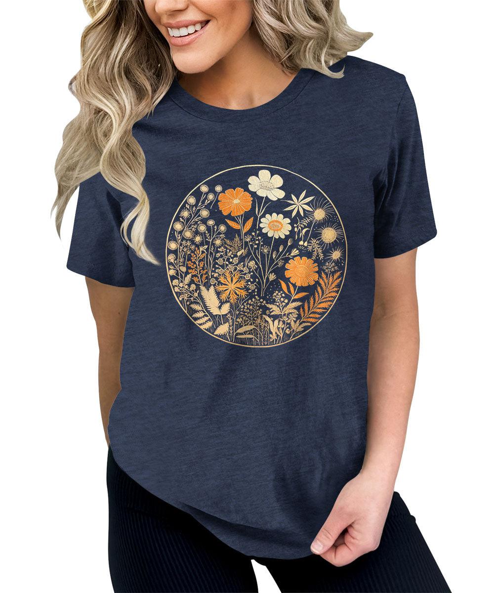 Beautiful Wildflower Circle Graphic Tees For Women