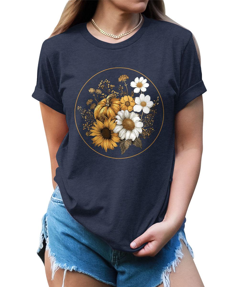 Women's Fall Vintage Pumpkin T Shirt Floral Graphic Tees Plus Size Tops