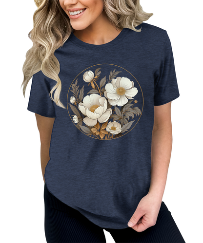 Women's Vintage Flowers Shirt Casual Boho Floral Printed T-Shirt Sunflower Wildflowers Graphic Tees Tops for Girl