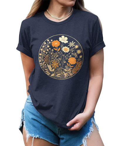 Beautiful Wildflower Circle Graphic Tees For Women