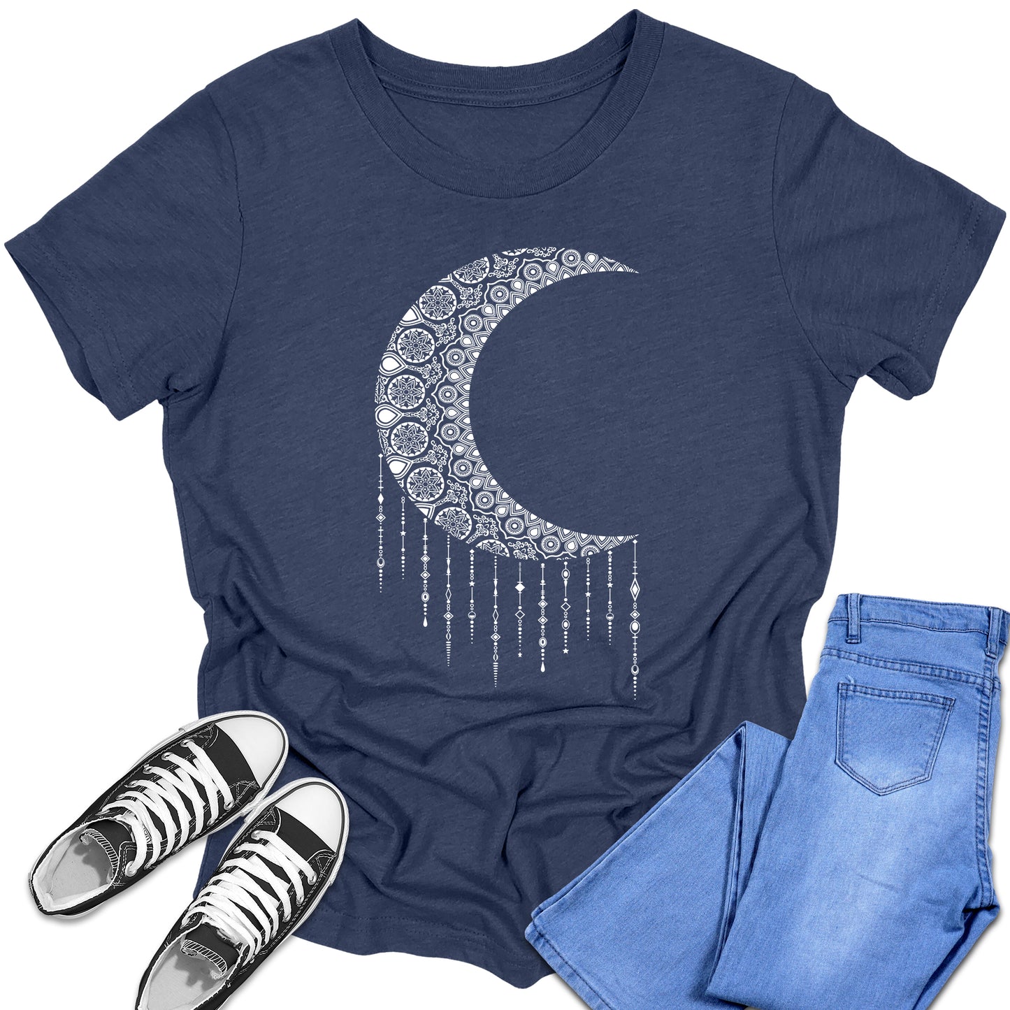 Boys and Girls Trendy Mandala Crescent Moon Graphic Tees