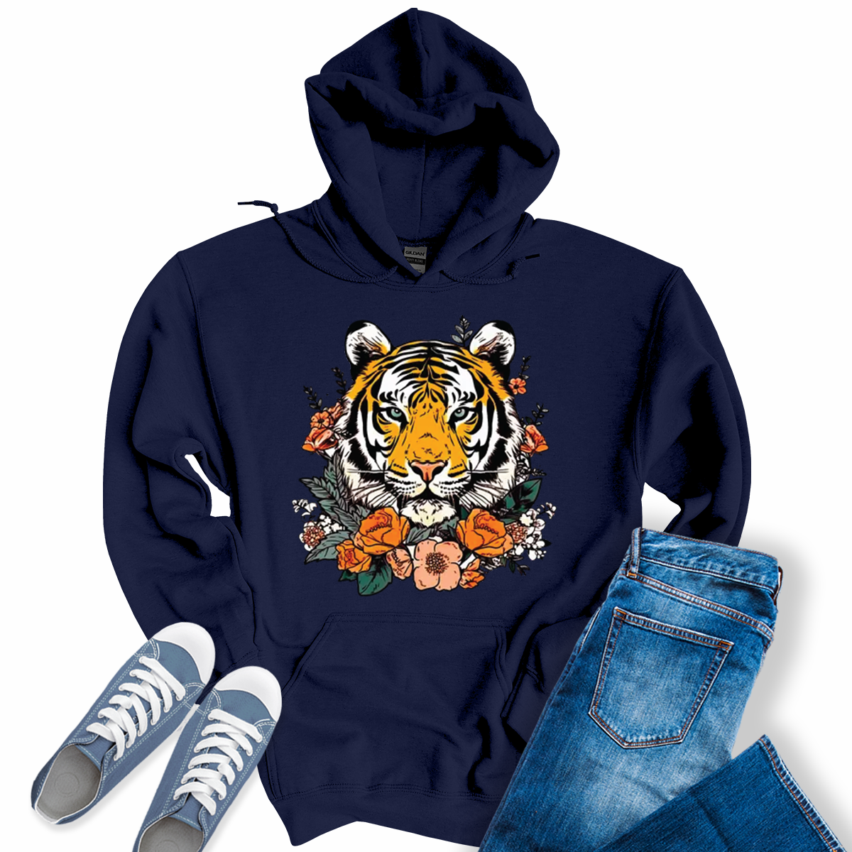 Women's Cute  Tiger Face Flower Hoodie