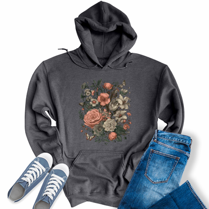 Womens Trendy Old Roses Floral Wildflower Hoodie