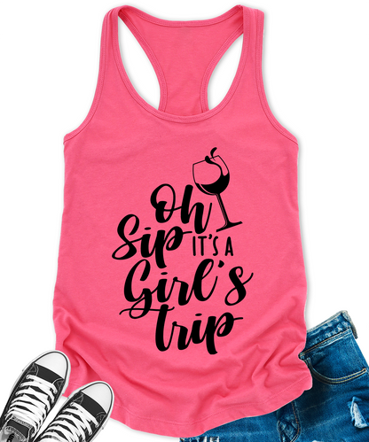 Oh Sip Its A Girls Trip Tank Tops for Women Letter Print Sleeveless Summer Racerback Top