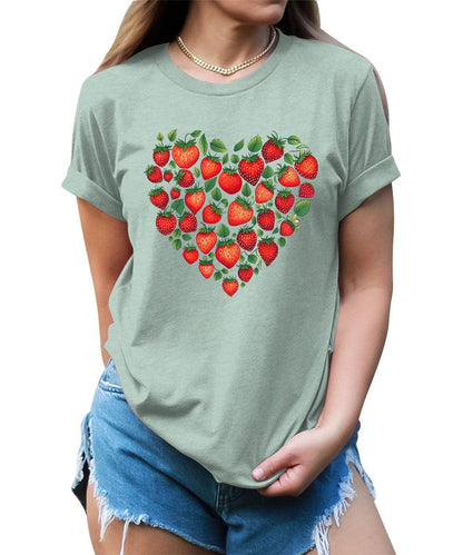 Trendy Strawberry Heart Graphic Tees For Women