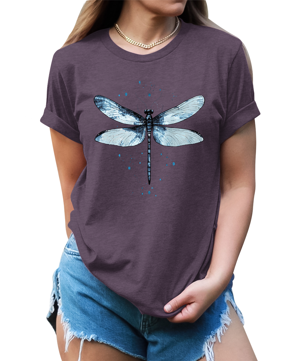 Women's Graphic Tees Casual Summer Vintage Dragonfly Printed Short Sleeve Cute T Shirts Tops