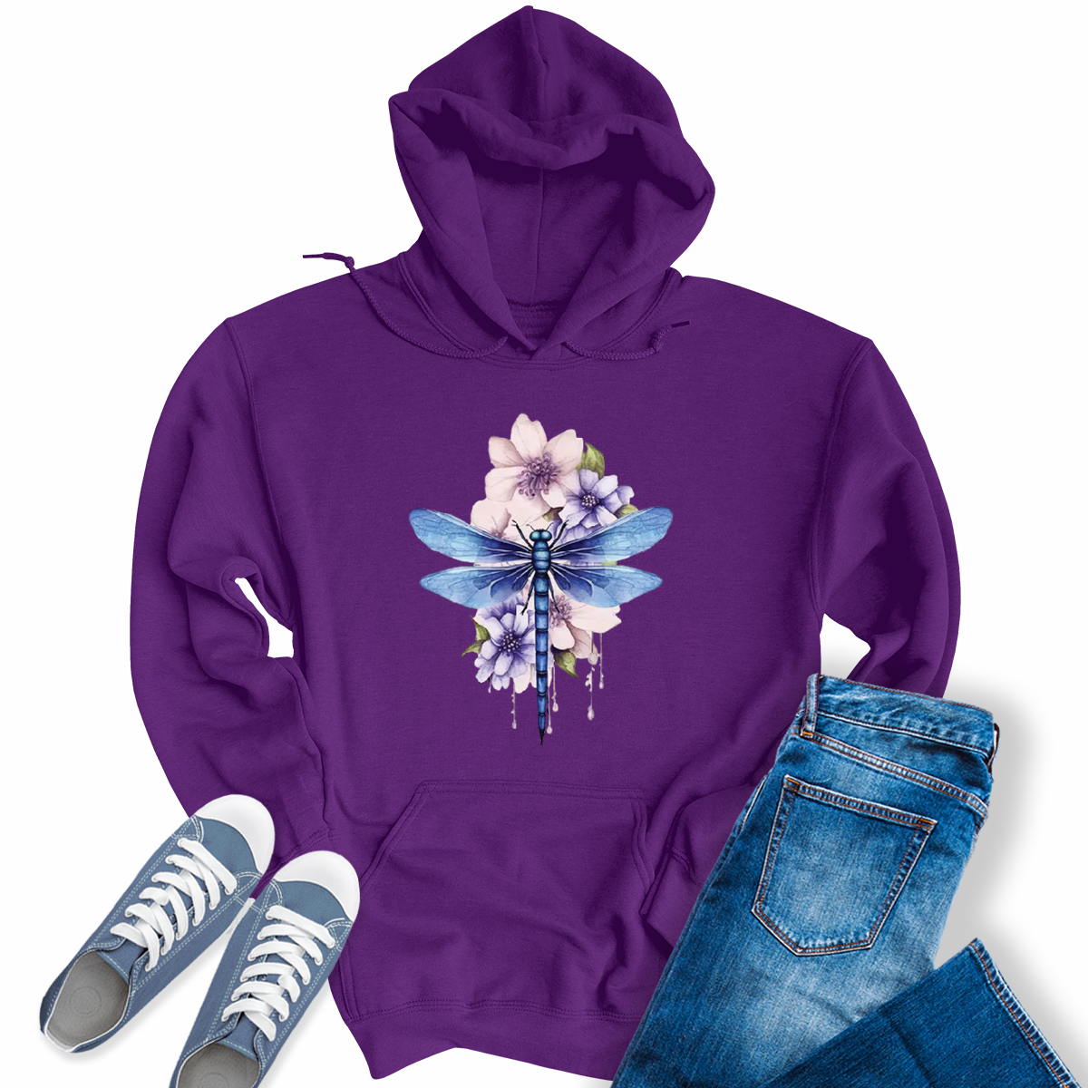 Women's Casual Summer Dragonfly Watercolor Printed Hoodie