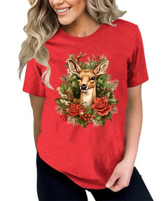 Reindeer Winter Flower Shirt For Women