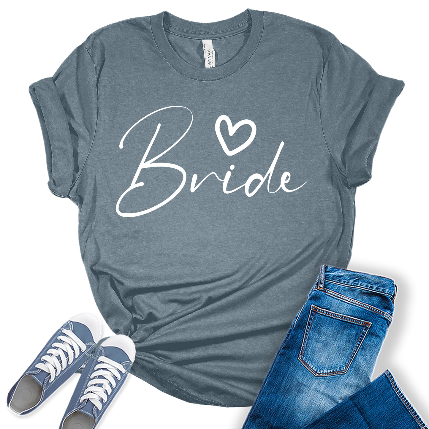 Women's Bride Shirt Cute Bridal Party White Letter Print Graphic Tees