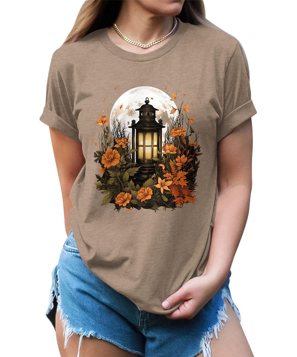 Fall Lantern Shirt Halloween Graphic Tees Short Sleeve Plus Size Tops For Women