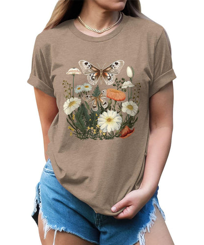 Beautiful Flower Butterfly Graphic Tees for Women