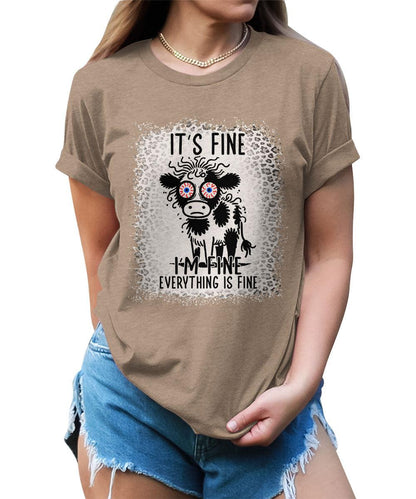 It's Fine I'm Fine Funny Cow Graphic Tees For Women