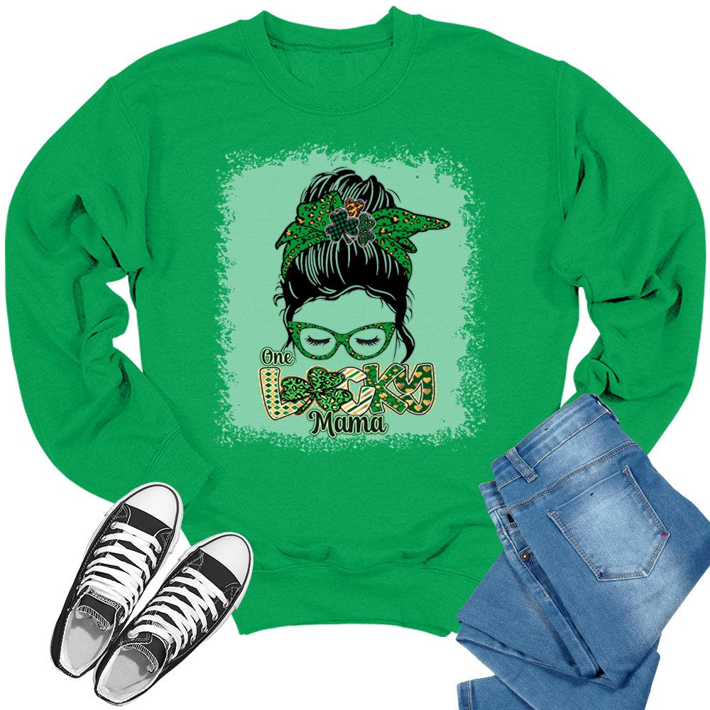 One Lucky Mama Crewneck St Patricks Day Sweatshirt Womens Sweater