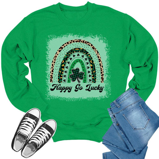 Happy Go Lucky Rainbow Crewneck St Patricks Day Sweatshirt Womens Sweater