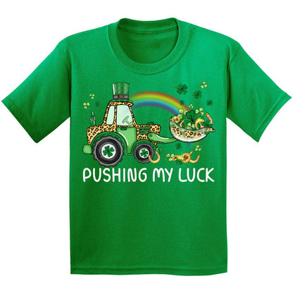 Pushing My Luck T Shirt St Patricks Day Shirt Kids Clothes Boys Girls Short Sleeve Graphic Tees