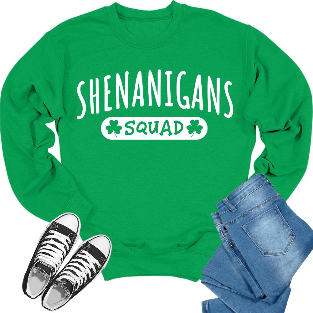 Shenanigans Squad Crewneck St Patricks Day Sweatshirt Womens Shamrock Sweater