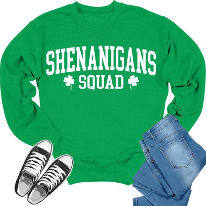 Shenanigans Squad Crewneck St Patricks Day Sweatshirt Womens Letter Print Sweater