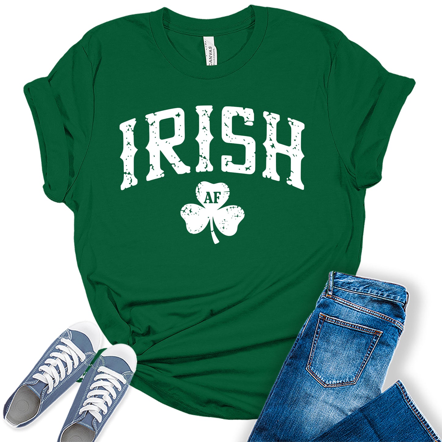 Women's St. Patrick's Day Shirt Irish AF Letter Print Clover Graphic Tee