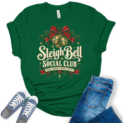 Women's Christmas Shirt - Matching Sleigh Bell Club Graphic Tee