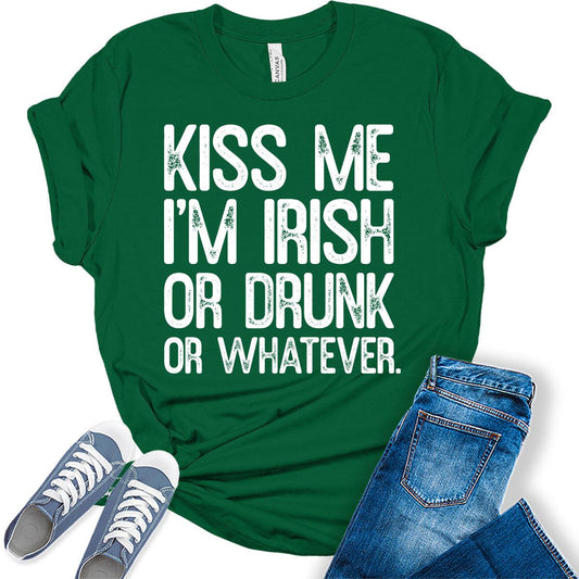 Kiss Me I'm Irish T Shirt St Patricks Day Shirt Womens Letter Print Graphic Tees